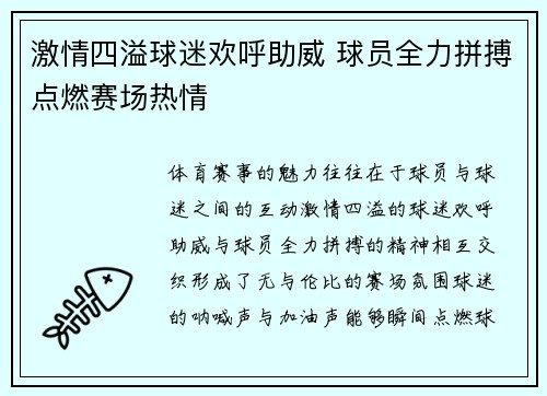 激情四溢球迷欢呼助威 球员全力拼搏点燃赛场热情